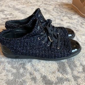 CHANEL Tweed Lace Up Trainers/Sneakers W/ Logo in Good Condition